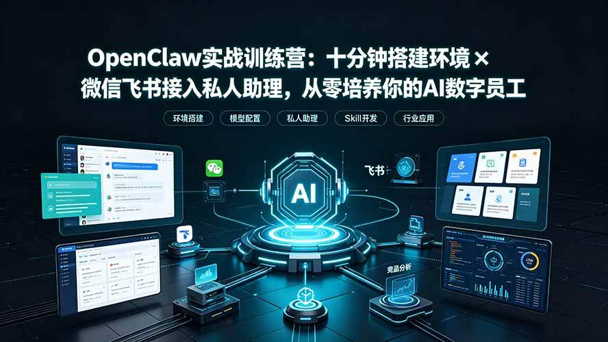 726237487c39d09e46aaff3410397e46.jpeg (19287期)OpenClaw实战特训营:十分钟搭建环境×微信飞书接入私人助理,从零培养你的AI数字员工