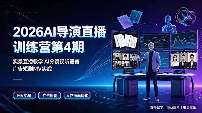 2026AI导演直播训练营第4期，实景直播教学AI分镜视听语言，广告短剧MV实战，解决人物画面崩坏痛点祝你网--专注互联网创业.信息差副业研究拒绝割韭菜祝你网