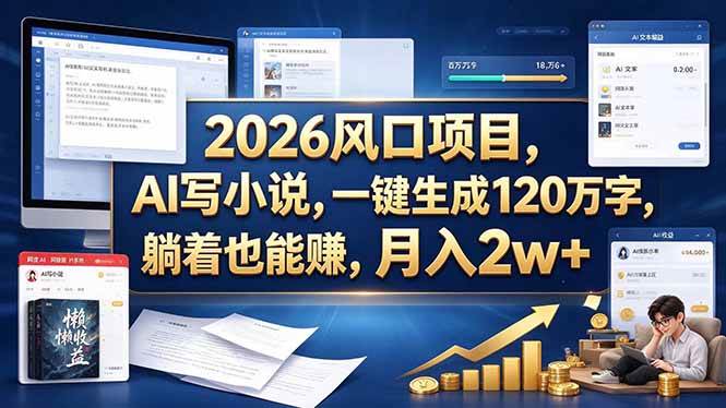 （20653期）2026 风口项目，AI 写小说，一键生成 120 万字，躺着也能赚，月入 2w +祝你网--专注互联网创业.信息差副业研究拒绝割韭菜祝你网