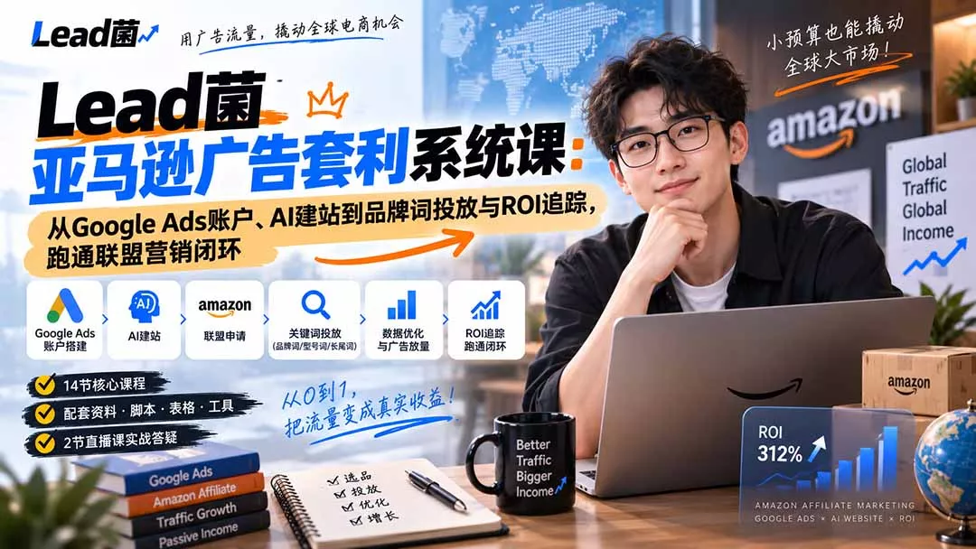 73fd2784daa6390cd5214651ad45e61e.webp Lead菌亚马逊广告套利系统课:从Google Ads账户、AI建站到品牌词投放与ROI追踪,跑通联盟营销闭环