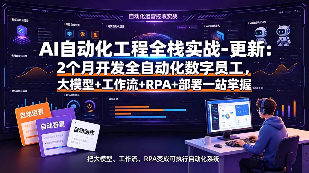 AI自动化工程全栈实战-更新:2个月开发全自动化数字员工,大模型+工作流+RPA+部署一站式掌握祝你网--专注互联网创业.信息差副业研究拒绝割韭菜祝你网
