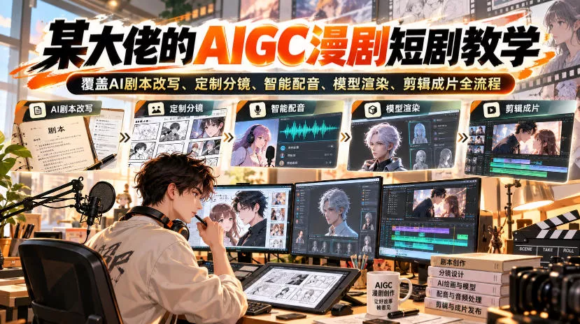 742e6f436b725d6b8c08f306059d5dda.webp 某大佬的AIGC漫剧短剧教学,覆盖AI剧本改写、定制分镜、智能配音、模型渲染、剪辑成片全流程