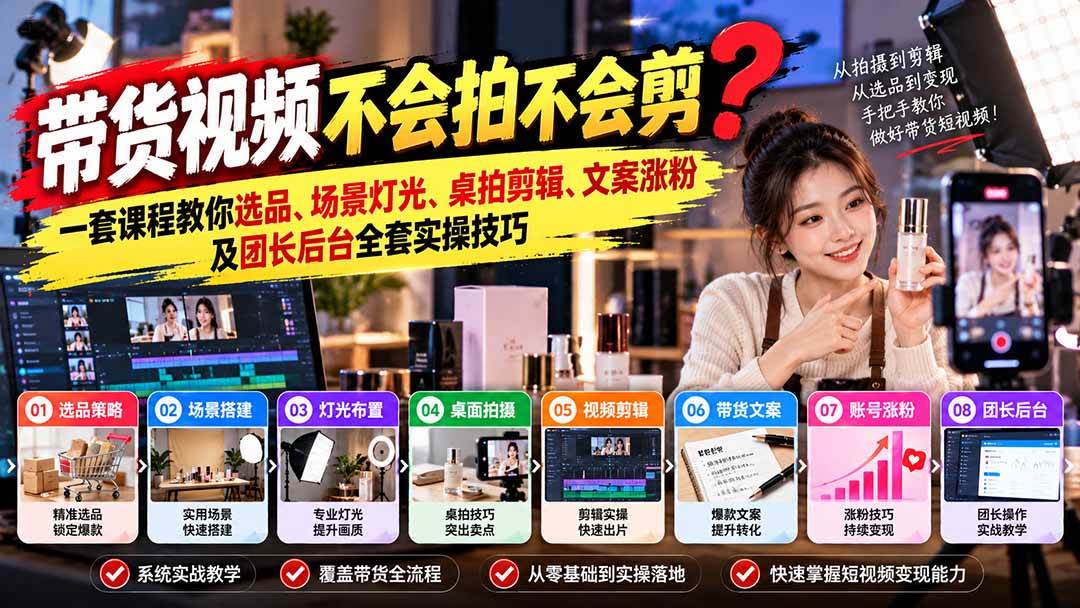 7487d28bf8997d34b4f860c8607a60c0.jpeg (20980期)带货视频不会拍不会剪?一套课程教你选品、场景灯光、桌拍剪辑、文案涨粉及团长后台全套实操技巧 复制标题