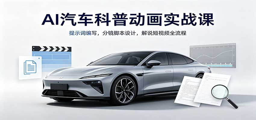 AI汽车科普动画实战课：提示词编写，分镜脚本设计，解说短视频全流程祝你网--专注互联网创业.信息差副业研究拒绝割韭菜祝你网