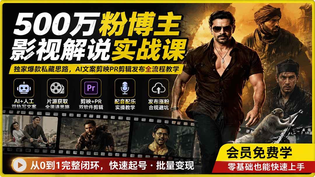 75982d36853cbb86d0a1de31698461e8.jpeg (19710期)500万粉博主影视解说实战课|独家爆款私藏思路,AI文案剪映PR剪辑发布全流程教学