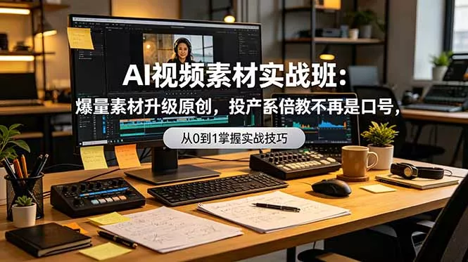 AI视频素材实战班：爆量素材升级原创，投产翻倍不再是口号，0-1系统教学实战落地祝你网--专注互联网创业.信息差副业研究拒绝割韭菜祝你网