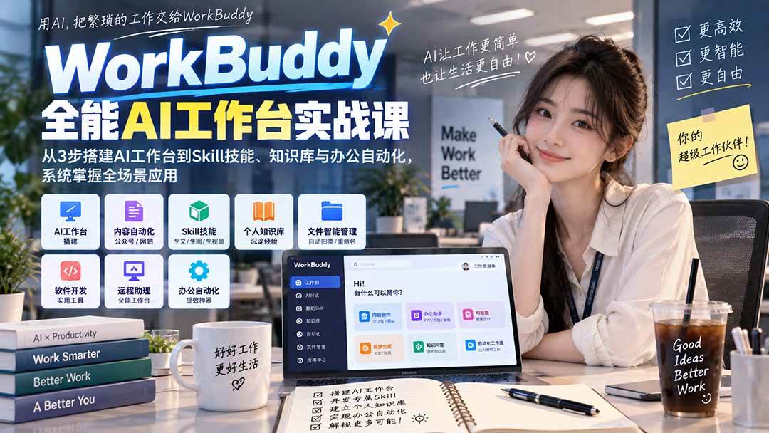 75cd43c626459d75993095eecb6ae883.jpeg (20403期)WorkBuddy全能AI工作台实战课:从3步搭建AI工作台到Skill技能、知识库与办公自动化,系统掌握全场景应用
