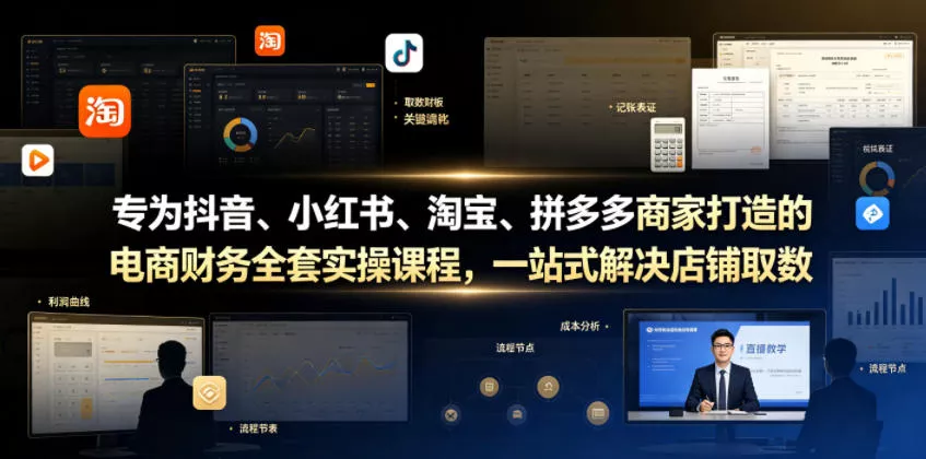 专为抖音、小红书、淘宝、拼多多商家打造的电商财务全套实操课程,一站式解决店铺取数、记账、报税全流程难题祝你网--专注互联网创业.信息差副业研究拒绝割韭菜祝你网