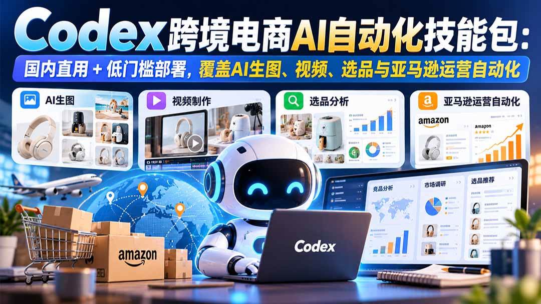 774880d5aa5d3c2e6214f72ec3573e09.jpeg (20752期)【无水印】Codex跨境电商AI自动化技能包:国内直用+低门槛部署,覆盖AI生图、视频、选品与亚马逊运营自动化