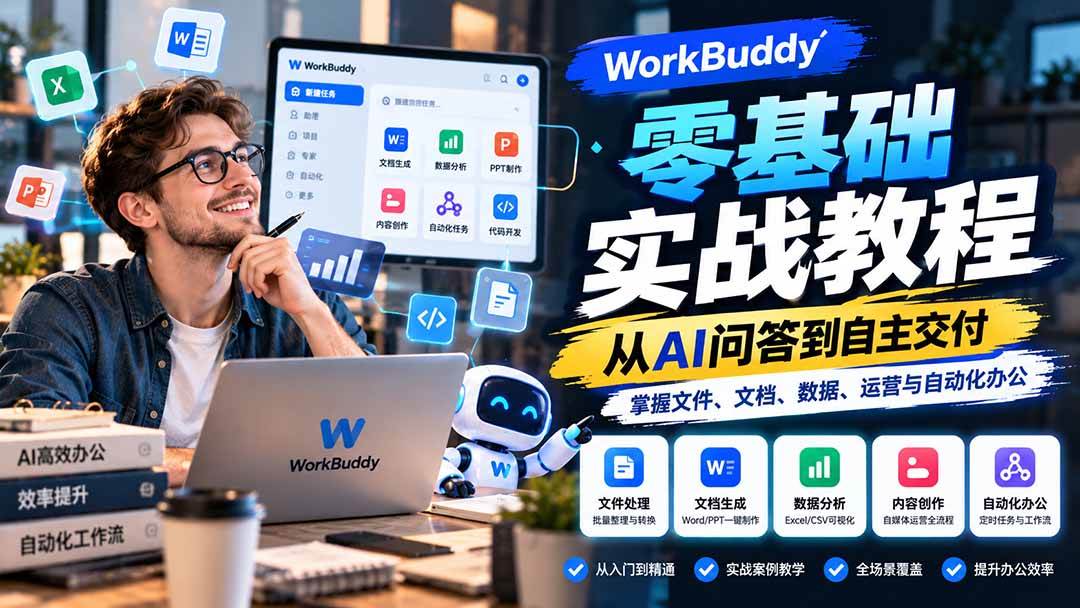（20827期）WorkBuddy零基础实战教程：从AI问答到自主交付，掌握文件、文档、数据、运营与自动化办公祝你网--专注互联网创业.信息差副业研究拒绝割韭菜祝你网