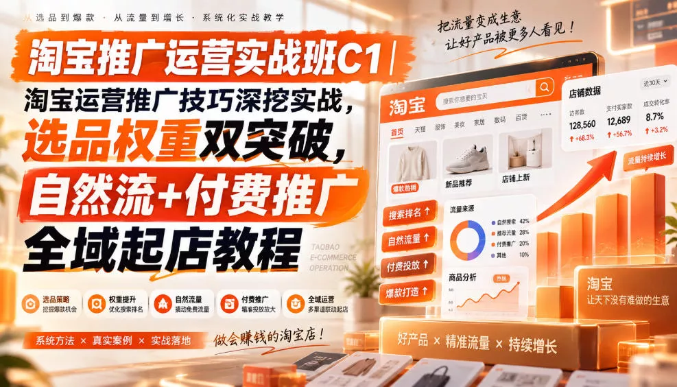 78741b7351a84114d9458cd19c792b91.webp 淘宝推广运营实战班C1|淘宝运营推广技巧深挖实战,选品权重双突破,自然流+付费推广全域起店教程
