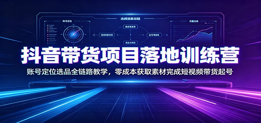 抖音带货项目落地训练营：账号定位选品全链路教学，零成本获取素材完成短视频带货起号祝你网--专注互联网创业.信息差副业研究拒绝割韭菜祝你网