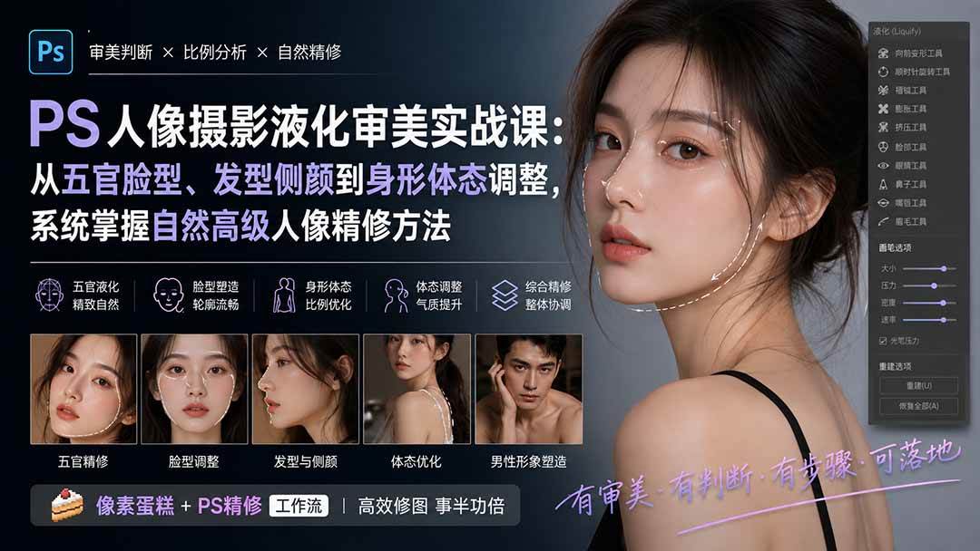 (20062期)PS人像摄影液化审美实战课:从五官脸型、发型侧颜到身形体态调整,系统掌握自然高级人像精修方法祝你网--专注互联网创业.信息差副业研究拒绝割韭菜祝你网