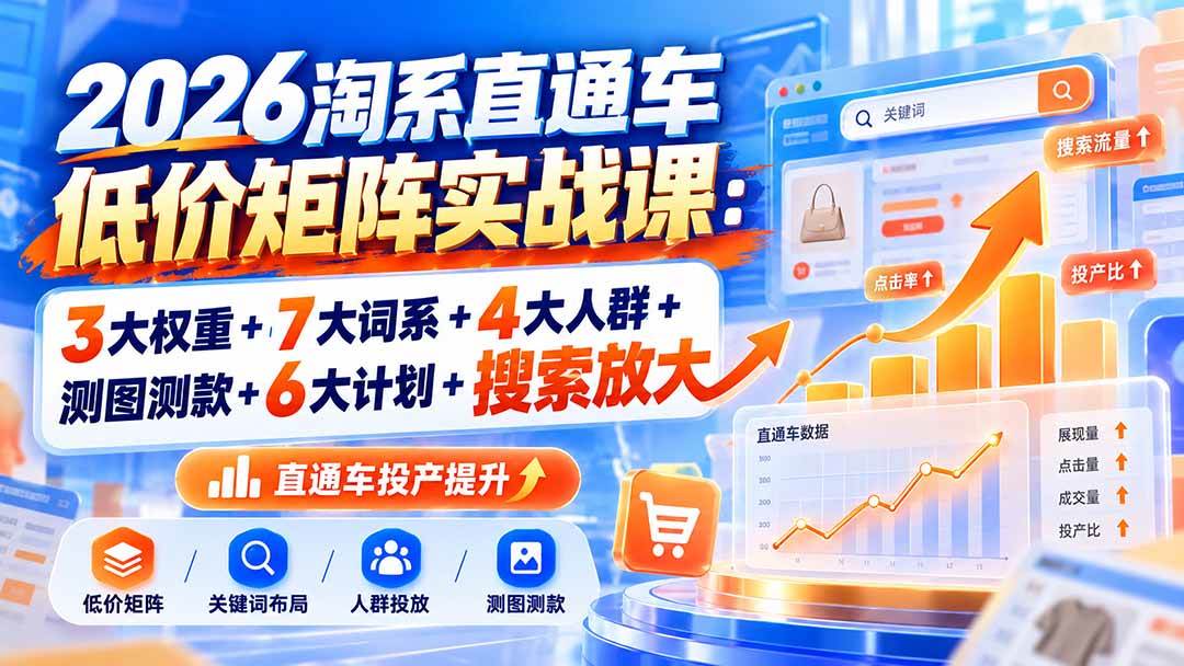 （20761期）2026淘系直通车低价矩阵实战课：3大权重+7大词系+4大人群+测图测款+6大计划+搜索放大祝你网--专注互联网创业.信息差副业研究拒绝割韭菜祝你网