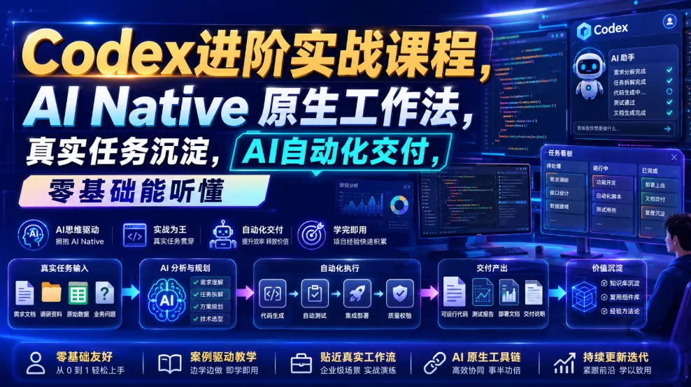 Codex进阶实战课|AI Native原生工作法,22节真实任务落地,从配置到AI自动化交付全链路教程祝你网--专注互联网创业.信息差副业研究拒绝割韭菜祝你网