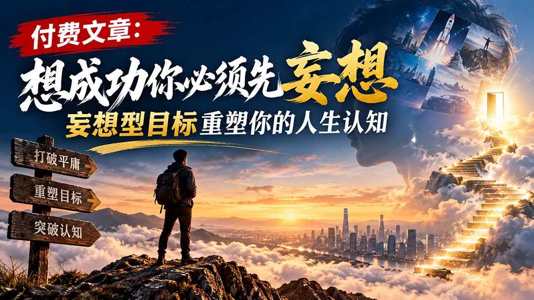（21078期）付费文章：想成功你必须先妄想，妄想型目标重塑你的人生认知祝你网--专注互联网创业.信息差副业研究拒绝割韭菜祝你网