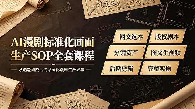 (19806期)AI漫剧标准化画面生产SOP全套课程-更新,网文选本版权剧本分镜资产全覆盖,图文生视频后期剪辑完整实操教学祝你网--专注互联网创业.信息差副业研究拒绝割韭菜祝你网