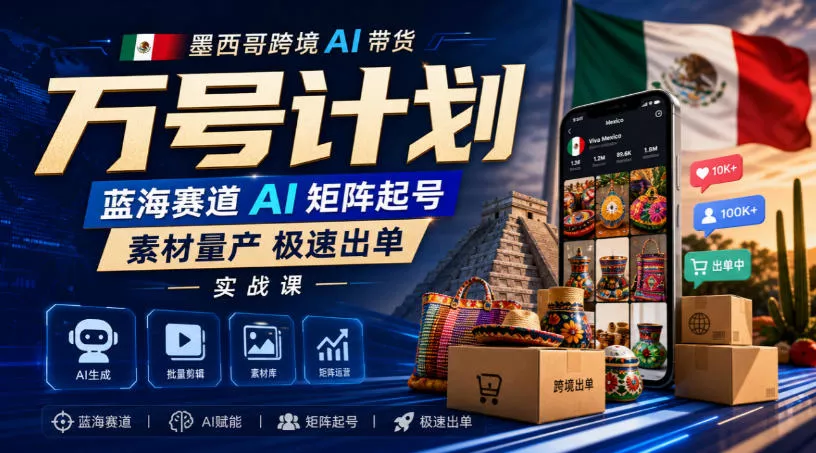 792bc84d1fd26973e6d26227c9c91d68.webp 墨西哥跨境AI带货万号计划,蓝海赛道AI矩阵起号,素材量产极速出单实战课