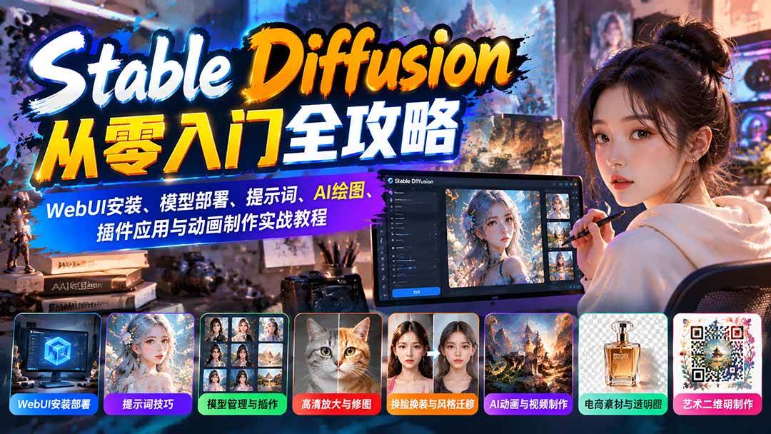 795890e0c96b8cfda9663c8be63687bd.jpeg (21062期)Stable Diffusion从零入门全攻略:WebUI安装、模型部署、提示词、AI绘图、插件应用与动画制作实战教程