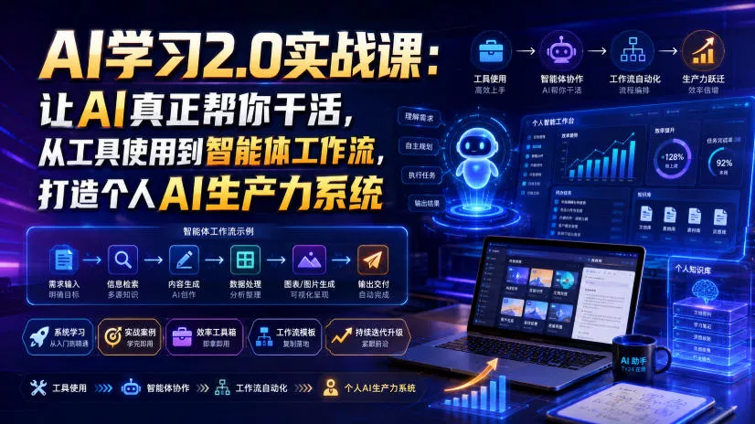798bfc4c802092f37f5145642047186c.webp AI学习2.0实战课:让AI真正帮你干活,从工具使用到智能体工作流,打造个人AI生产力系统