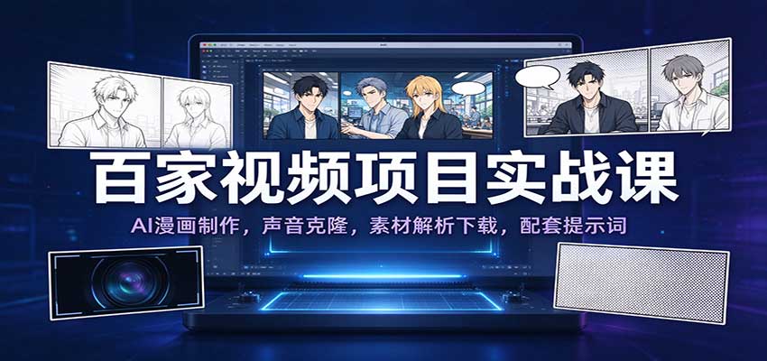 百家视频项目实战课：AI漫画制作，声音克隆，素材解析下载，配套提示词祝你网--专注互联网创业.信息差副业研究拒绝割韭菜祝你网