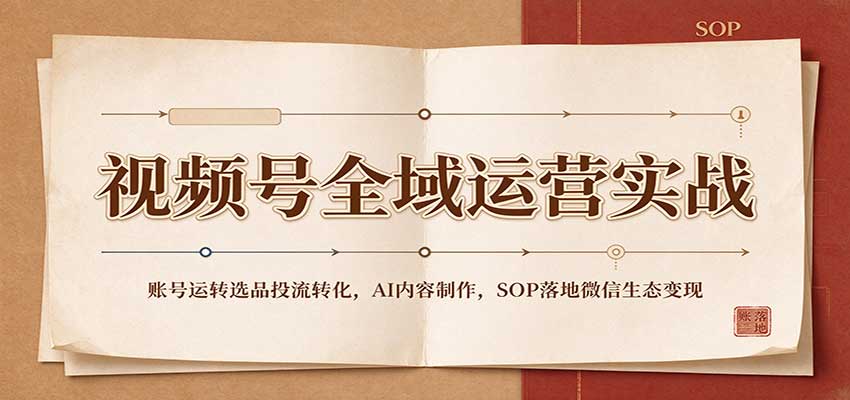 视频号全域运营实战:账号运转选品投流转化,AI内容制作,SOP落地微信生态变现祝你网--专注互联网创业.信息差副业研究拒绝割韭菜祝你网