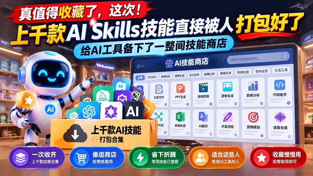 (21096期)真值得收藏了,这次!上千款AI Skills技能直接被人打包好了,给AI工具备下了一整间技能商店祝你网--专注互联网创业.信息差副业研究拒绝割韭菜祝你网
