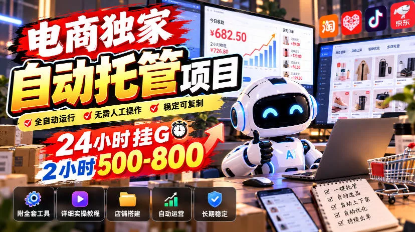 电商独家自动托管项目，24小时挂G，2小时500-800，附全套工具【揭秘】祝你网--专注互联网创业.信息差副业研究拒绝割韭菜祝你网