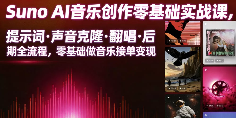 Suno AI音乐创作实战课,提示词・声音克隆・翻唱・后期全流程,零基础做音乐接单变现祝你网--专注互联网创业.信息差副业研究拒绝割韭菜祝你网