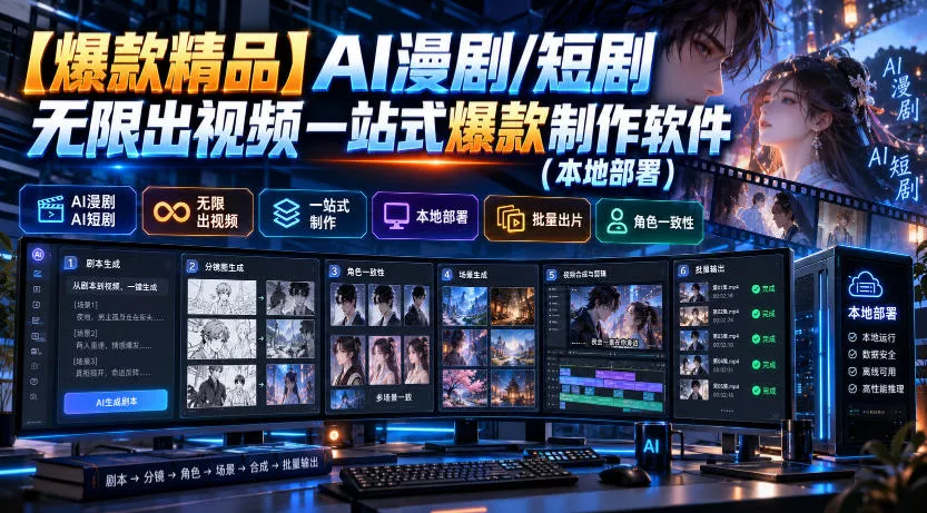 【爆款精品】AI漫剧/短剧无限出视频一站式爆款制作软件(本地部署)祝你网--专注互联网创业.信息差副业研究拒绝割韭菜祝你网