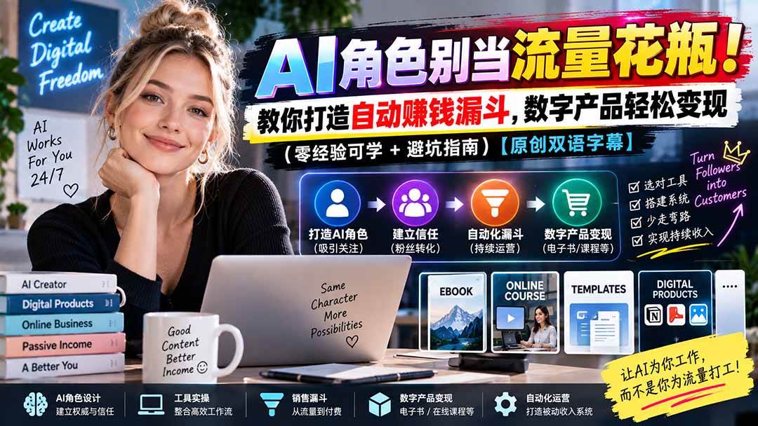 7cc15252041e6bdeb26f4636f17b024e.jpeg (20475期)AI角色别当流量花瓶!教你打造自动赚钱漏斗,数字产品轻松变现(零经验可学+避坑指南)【原创双语字幕】