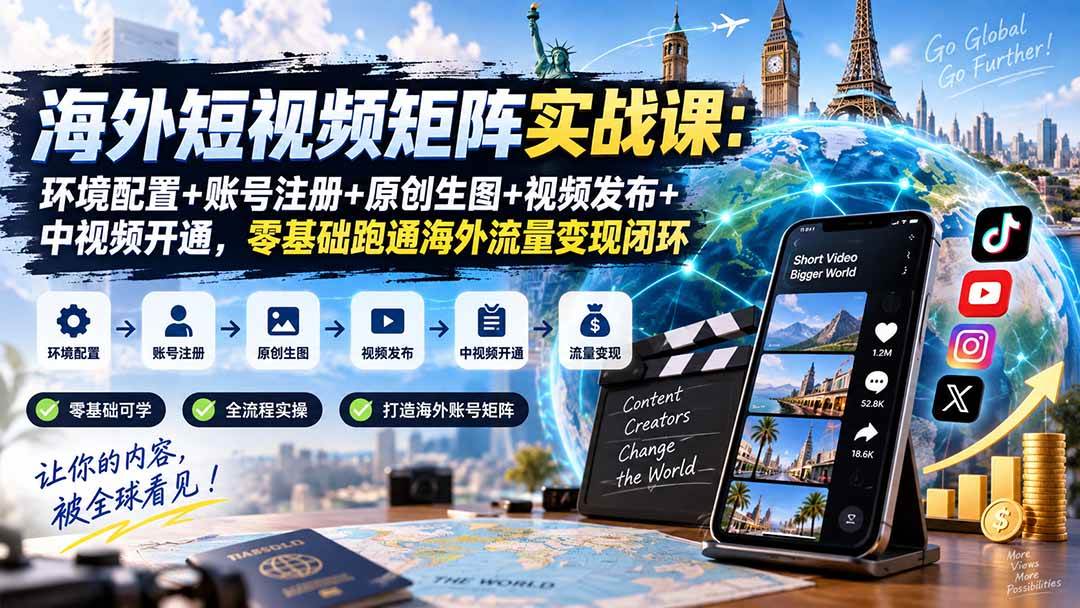 7d1773fc2a54cedb1045ed20b15e0e65.jpeg (20470期)海外短视频矩阵实战课:环境配置+账号注册+原创生图+视频发布+中视频开通,零基础跑通海外流量变现闭环