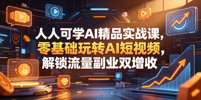 人人可学AI精品实战课，零基础玩转AI短视频，解锁流量副业双增收祝你网--专注互联网创业.信息差副业研究拒绝割韭菜祝你网