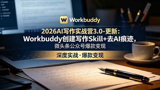 7d48e8319a41a212f817dfdf80de781d.jpeg (18995期)2026AI写作实战营3.0-更新:Workbuddy创建写作Skill+去AI痕迹,微头条公众号爆款变现