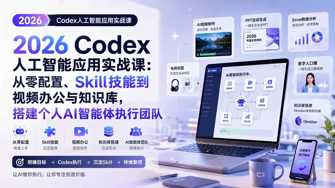 7d61cfb3c89add083c20afbc4130ab59.jpeg (20067期)2026 Codex人工智能应用实战课:从零配置、Skill技能到视频办公与知识库,搭建个人AI智能体执行团队