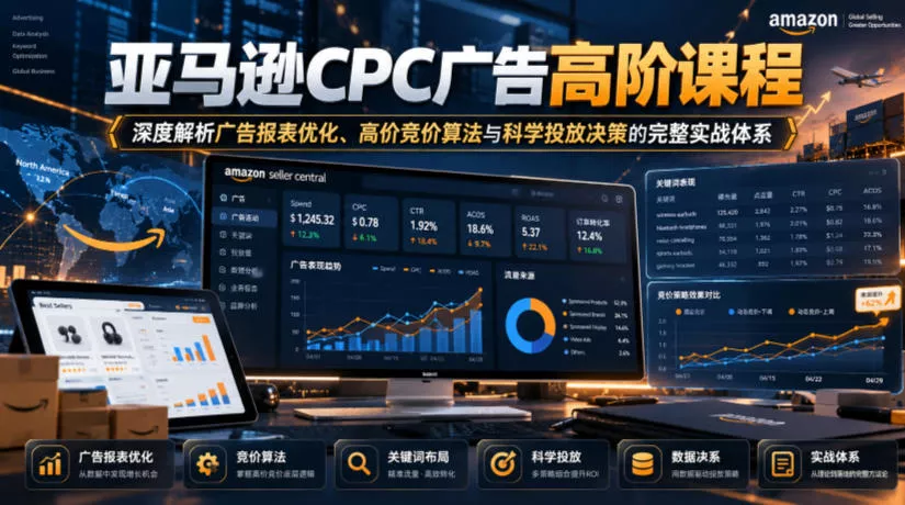7e4c54070fd7e64327c6a8fd95733ec9.webp 亚马逊CPC广告高阶课程,深度解析广告报表优化、高价竞价算法与科学投放决策的完整实战体系