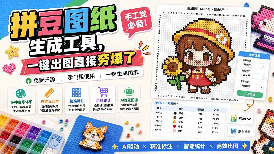 7f31a495394f9273aa9ebc9a48ab7bb5.jpeg (20084期)拼豆图纸生成工具,手工党必备!一键出图直接夯爆了