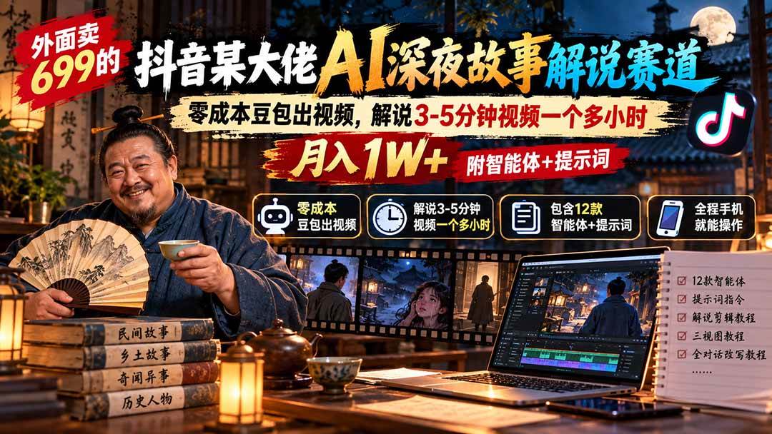 7fffa068c8ca57d8f27578c9132651f4.jpeg (20648期)外面卖699的抖音某大佬AI深夜故事解说赛道:零成本豆包出视频,解说3-5分钟视频一个多小时,月入1W+附智能体+提示词