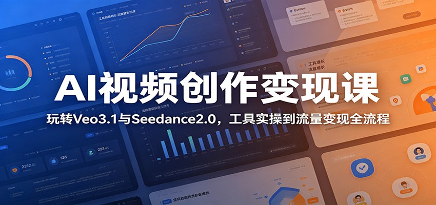 AI视频创作变现课:玩转Veo3.1与Seedance2.0,工具实操到流量变现全流程祝你网--专注互联网创业.信息差副业研究拒绝割韭菜祝你网