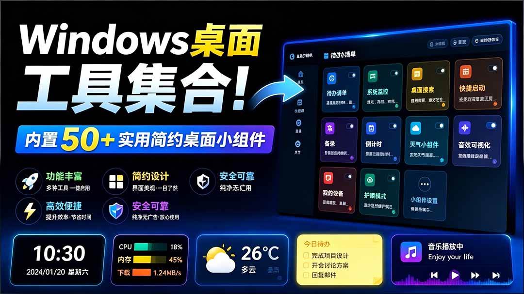 （19585期）Windows桌面工具集合！内置50+实用简约桌面小组件，含截图、录屏、翻译、天气等，多秘工具箱祝你网--专注互联网创业.信息差副业研究拒绝割韭菜祝你网