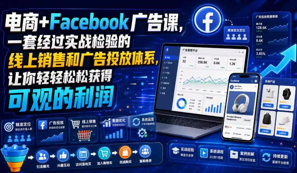 电商+Facebook广告课，一套经过实战检验的线上销售和广告投放体系，让你轻轻松松获得可观的利润【原创双语字幕】祝你网--专注互联网创业.信息差副业研究拒绝割韭菜祝你网