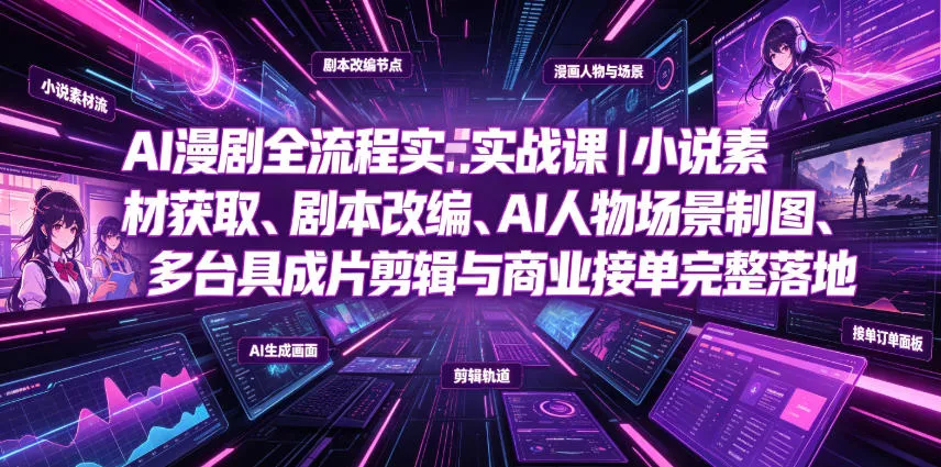 AI漫剧全流程实战课|小说素材获取、剧本改编、AI人物场景制图、多工具成片剪辑、平台付费变现与商业接单完整落地祝你网--专注互联网创业.信息差副业研究拒绝割韭菜祝你网