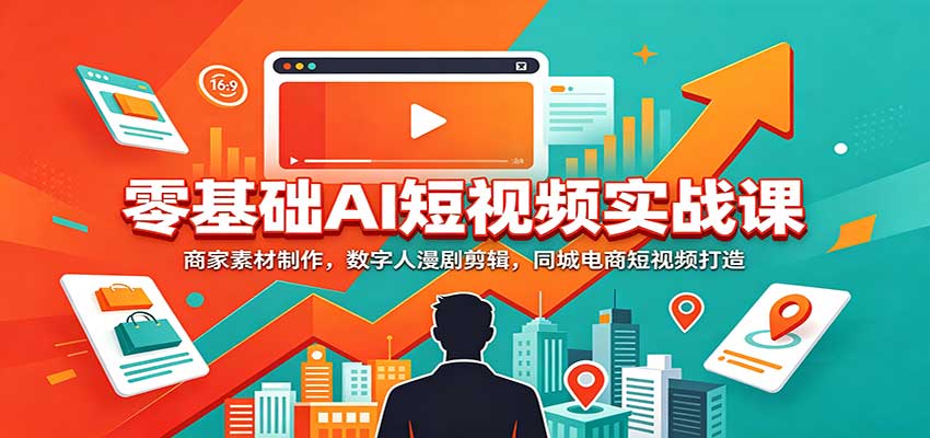 零基础AI短视频实战课：商家素材制作，数字人漫剧剪辑，同城电商短视频打造祝你网--专注互联网创业.信息差副业研究拒绝割韭菜祝你网