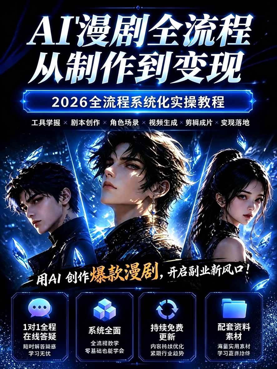 （20906期）【无水印】2026AI漫剧创作与商业变现掘金营：打通选题→AI编剧→角色场景→自动分镜→视频生成→剪辑发布→运营变现