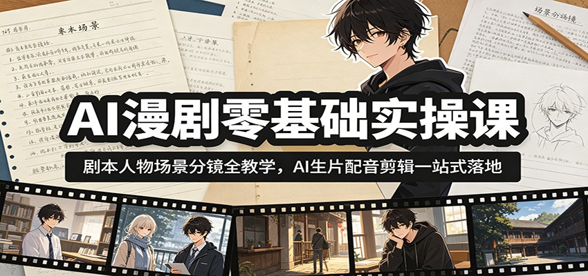 AI漫剧零基础实操课:剧本人物场景分镜全教学,AI生片配音剪辑一站式落地祝你网--专注互联网创业.信息差副业研究拒绝割韭菜祝你网