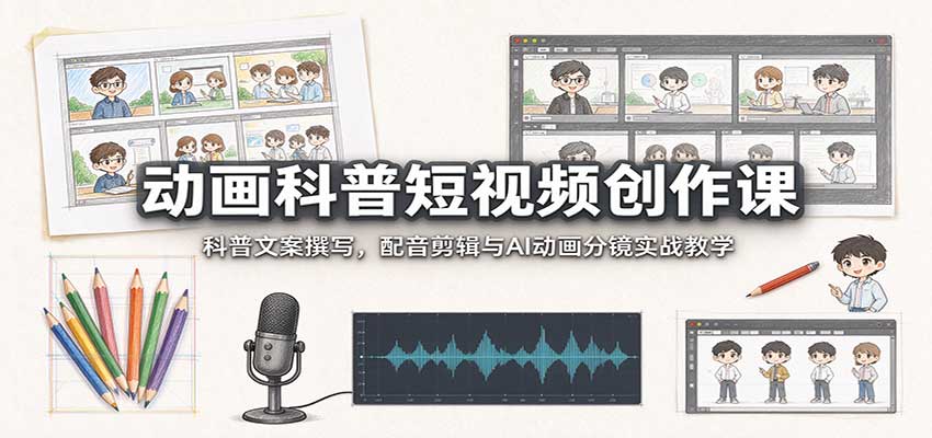动画科普短视频创作课:科普文案撰写,配音剪辑与AI动画分镜实战教学祝你网--专注互联网创业.信息差副业研究拒绝割韭菜祝你网