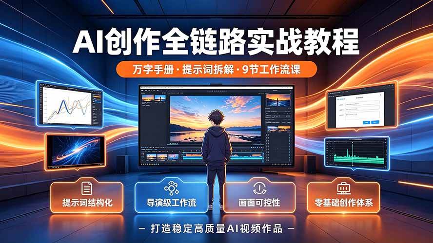 821260db449b408858ce70e76d4710b9.jpeg (19247期)AI创作全链路实战教程|万字手册·提示词拆解·9节工作流课,打造稳定高质量AI视频作品