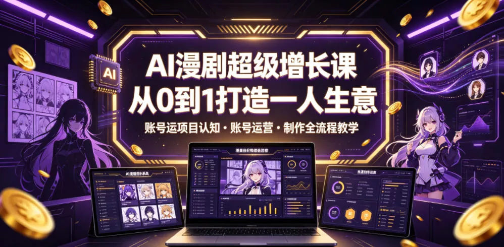 AI漫剧超级增长课,从0到1打造一人生意,项目认知・账号运营・制作全流程教学祝你网--专注互联网创业.信息差副业研究拒绝割韭菜祝你网