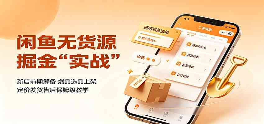 闲鱼无货源掘金实战：新店前期筹备，爆品选品上架，定价发货售后保姆级教学祝你网--专注互联网创业.信息差副业研究拒绝割韭菜祝你网