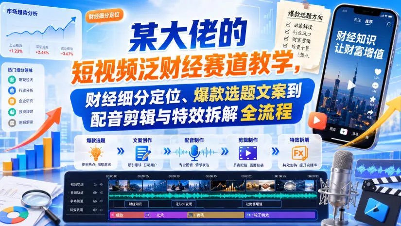 某大佬的短视频泛财经赛道教学,财经细分定位、爆款选题文案到配音剪辑与特效拆解全流程祝你网--专注互联网创业.信息差副业研究拒绝割韭菜祝你网